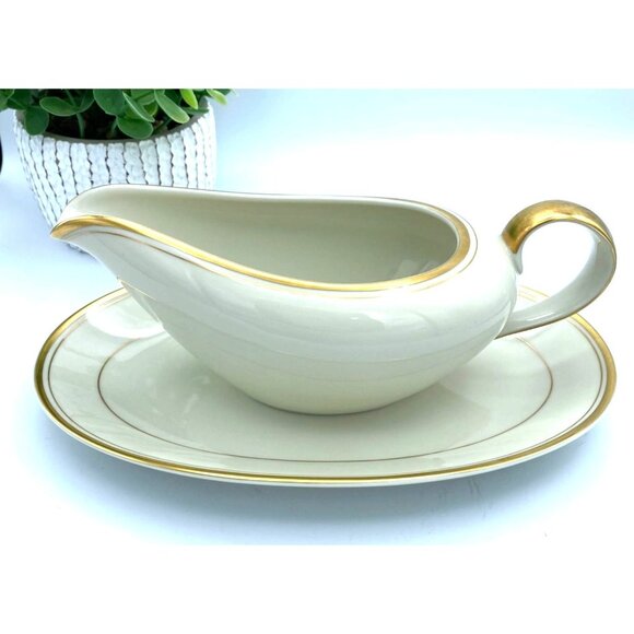 Vintage Fitz and Floyd Palais Buff Gravy Boat and Underplate Crafted in Japan Po - Picture 1 of 5